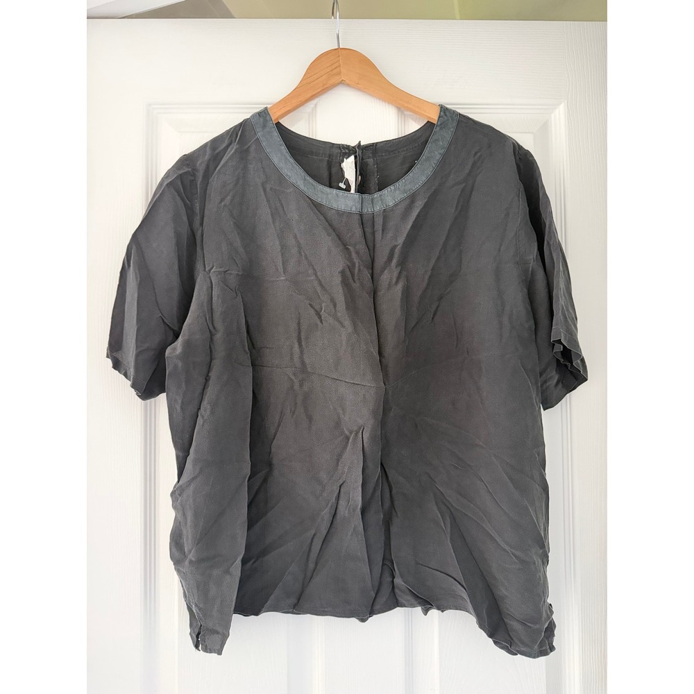 Vintage Silk‎ Short Sleeve Black Womens Blouse Whimsygoth